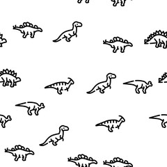 Dinosaur Wild Animal Vector Seamless Pattern Thin Line Illustration