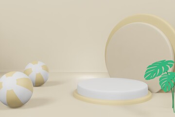 3d rendering illustration of summer template podium stage display showcase for product placement in minimal design.
