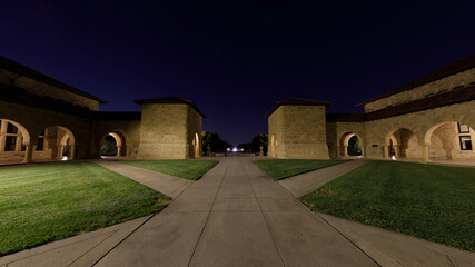 Panoramic view of courtyard in a University in Northern California.