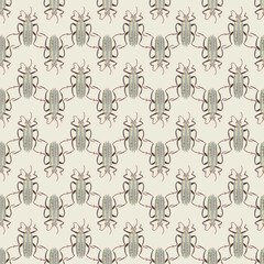 Fototapeta na wymiar Vector EPS10 seamless design from Retro Bugs Ornament collection, 7 companion patterns in total (6). Delicate nostalgic coordinated arrangements. For quilting, wallpaper, apparel, clothing/bag lining