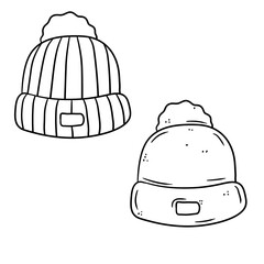Set Of Knitted Hat. Hand-drawn sketch illustration. Winter clothing for the head