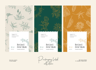 Hand drawn line art cosmetics vector label design template. Beauty illustration of elegant signs and badges for beauty, natural cosmetics, wellness, creative agency, fashion, wedding