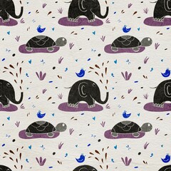 Cut children illustration with animal for background, textile, wallpaper, posters and postcards. 