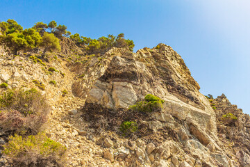 Natural rough landscapes on Kos Island Greece mountains cliffs rocks.