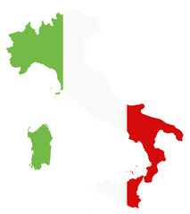 Italy Map Coloured By National Flag Isolated on White