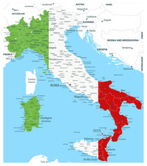 Italy vector map coloured by national flag