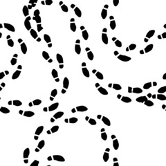 Lot of man's footsteps prints in shoes, simple seamless pattern on white