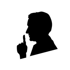 Black mans face profile, shhh icon on white, please keep quiet sign
