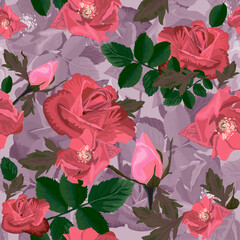 Sample of a seamless pattern of flowers of roses or leaves on a silver background