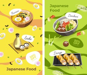 Japanese food menu, promotional banner discounts