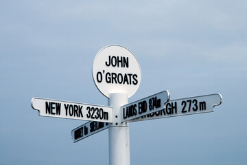 Distance Direction Signboards at John O`Groats Northern Scotland - 446301572