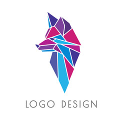 Cool modern polygonal logo in the shape of a fox head. Geometric emblem, label, sign in origami style. Stylish animal mascot for brand design. Original simple minimal logotype for business, firm