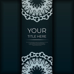 Dark green postcard template with white abstract ornament. Elegant and classic vector elements are great for decoration.