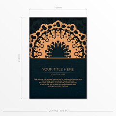 Dark green postcard template with white Indian ornaments. Elegant and classic vector elements ready for print and typography.