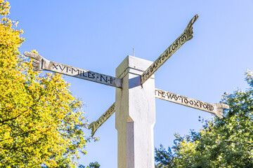 Izods Post or Izods Cross Hands originally dating from 1669 erected on Westington Hill above the Cotswold town of Chipping Campden, Gloucestershire UK