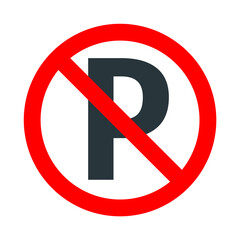 Parking not allowed, red forbidden sign with parking icon on white background