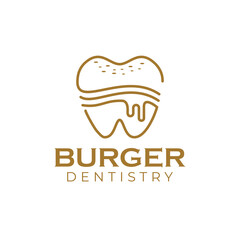 burger dentistry logo fun pediatric dental service with teeth shaped melt burger vector