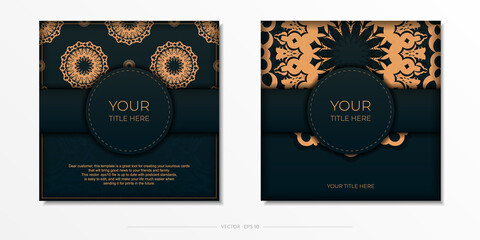 Dark green postcard template with white abstract mandala ornament. Elegant and classic vector elements ready for print and typography.