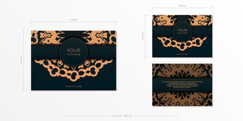 Dark green postcard template with white Indian mandala ornament. Elegant and classic vector elements ready for print and typography.