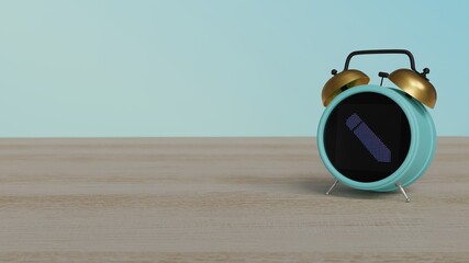 3d rendering of color alarm clock with symbol of create new pencil button on display on table