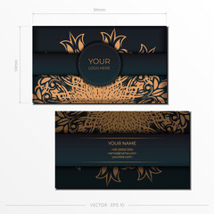 Dark green Business cards with decorative ornaments business cards, oriental pattern, illustration.