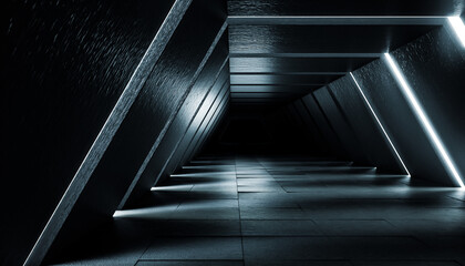 Obraz premium Abstract Futuristic dark corridor interior design. Future concept. 3D Rendering