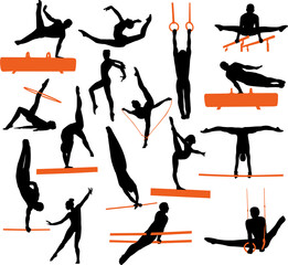 gymnastics silhouettes collection - vector - obrazy, fototapety, plakaty