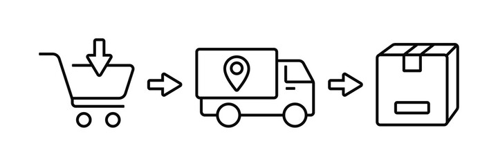 collect orders, order cart, delivery services steps, receive order in pick up point, items ordered. E-commerce business concept. Simple line icon vector design.