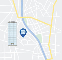 Pointer  show hotel on map. vector