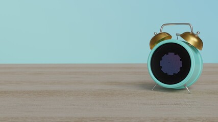 3d rendering of color alarm clock with symbol of gear on display on table