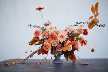 Autumn flowers bouquet in vase