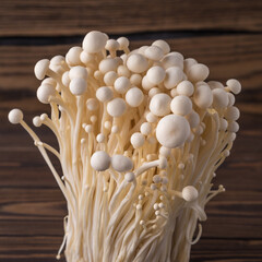 Fresh Enoki mushrooms  with selected focus.Enoki, also known as velvet shank, is a species of edible mushroom in the family Physalacriaceae.