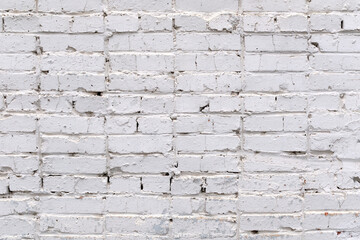 Wall of brick painted with light beige paint, texture. Brick white wall texture and background..