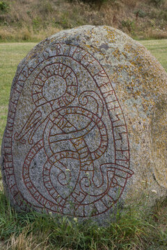 Viking Rune Stone With Midgard Serpent