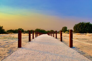 Hiking Trail Landscape In California Desert During Sunset