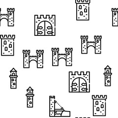Castle Construction Vector Seamless Pattern Thin Line Illustration