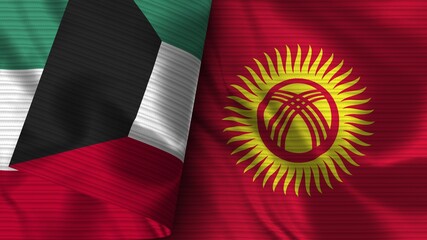 Kyrgyzstan and Kuwait Realistic Flag &ndash; Fabric Texture 3D Illustration
