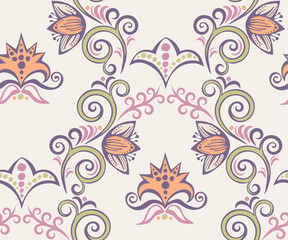 Vector ornamental hand drawing decorative baroque background. Ethnic seamless pattern ornament. Vector pattern - 446313522