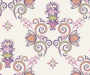 Vector ornamental hand drawing decorative baroque background. Ethnic seamless pattern ornament. Vector pattern - 446313543