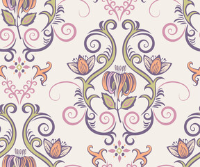 Vector ornamental hand drawing decorative baroque background. Ethnic seamless pattern ornament. Vector pattern - 446313565