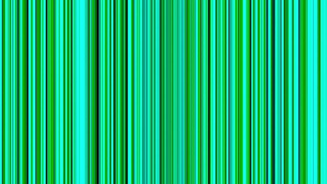 Green and turquoise vertical stripes creating hypnotic effect, seamless loop. Animation. Glowing parallel laser beams moving towards the center of a monitor.