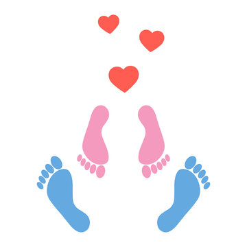 love symbol with foot prints men and women