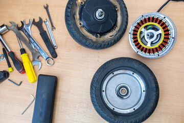 maintenance of the electric scooter, replacement of the electric motor and wheel tires.