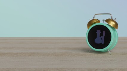 3d rendering of color alarm clock with symbol of hookah on display on table