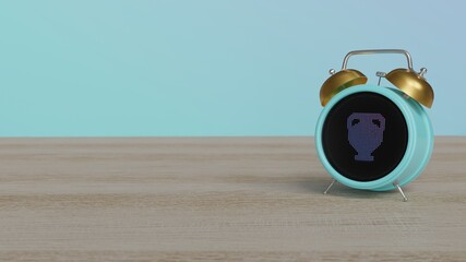 3d rendering of color alarm clock with symbol of museum jar on display on table