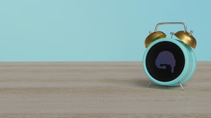 3d rendering of color alarm clock with symbol of pilot on display on table