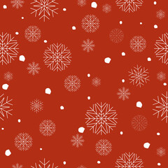 Seamless pattern of snowflakes on a red background.Christmas and New Year's illustration for wrapping paper,textiles,postcards, wallpaper, banner
