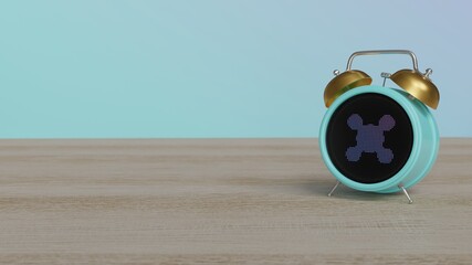 3d rendering of color alarm clock with symbol of sulfate on display on table
