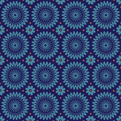 Ethnic vector seamless circles with stars dots and flowers