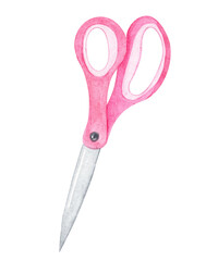 watercolor pink scissors isolated on white background